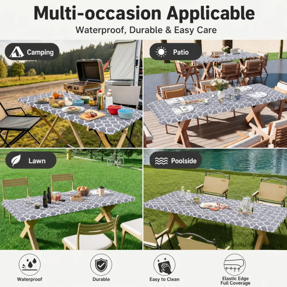 Camp Table Folding - Rectangle Table Cloth Cover, Polyester Elastic