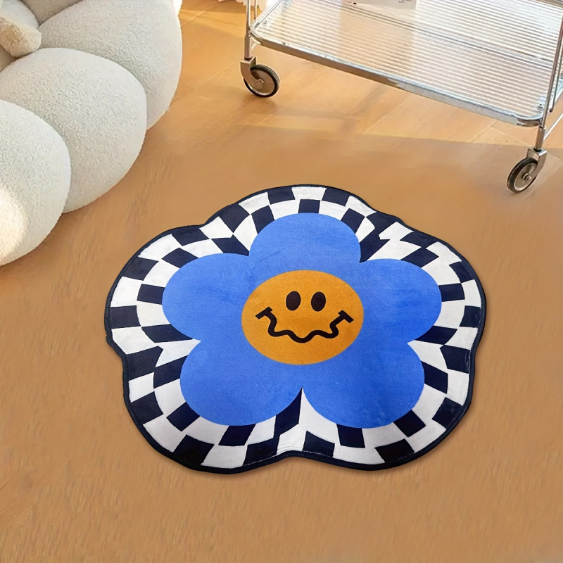 Camping Outdoor Or Indoor - VIKAMA Blue Smiley Face Flower Rug: