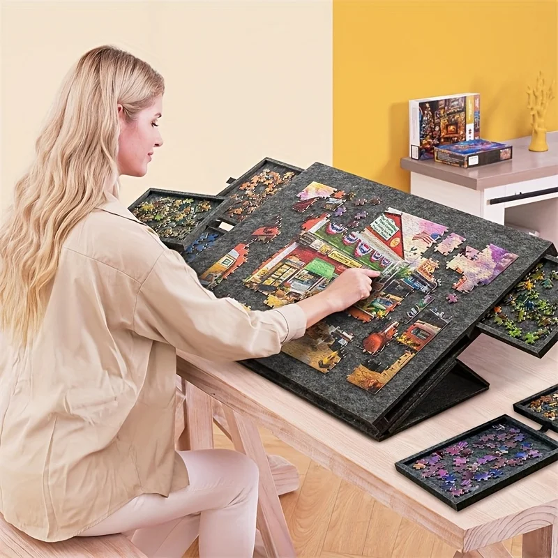 Camp Table Folding - 6-Drawer 1500pcs Jigsaw Puzzle Table, Felt