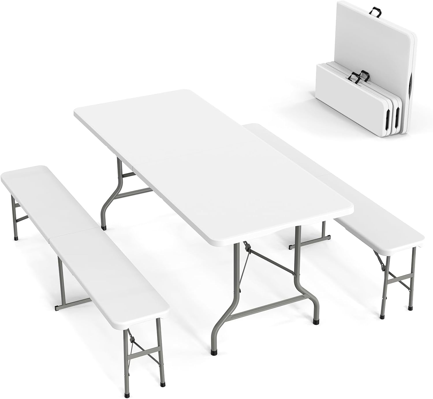 Camping Outdoor Or Indoor - Picnic Table Set with 2 Benches,