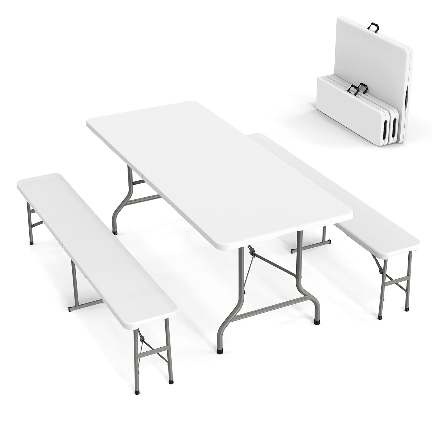 Camping Outdoor Or Indoor - Picnic Table Set with 2 Benches,