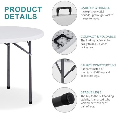 4 Foot Round Folding Card Tabl - Camping Outdoor Or Indoor ulasan dan harga